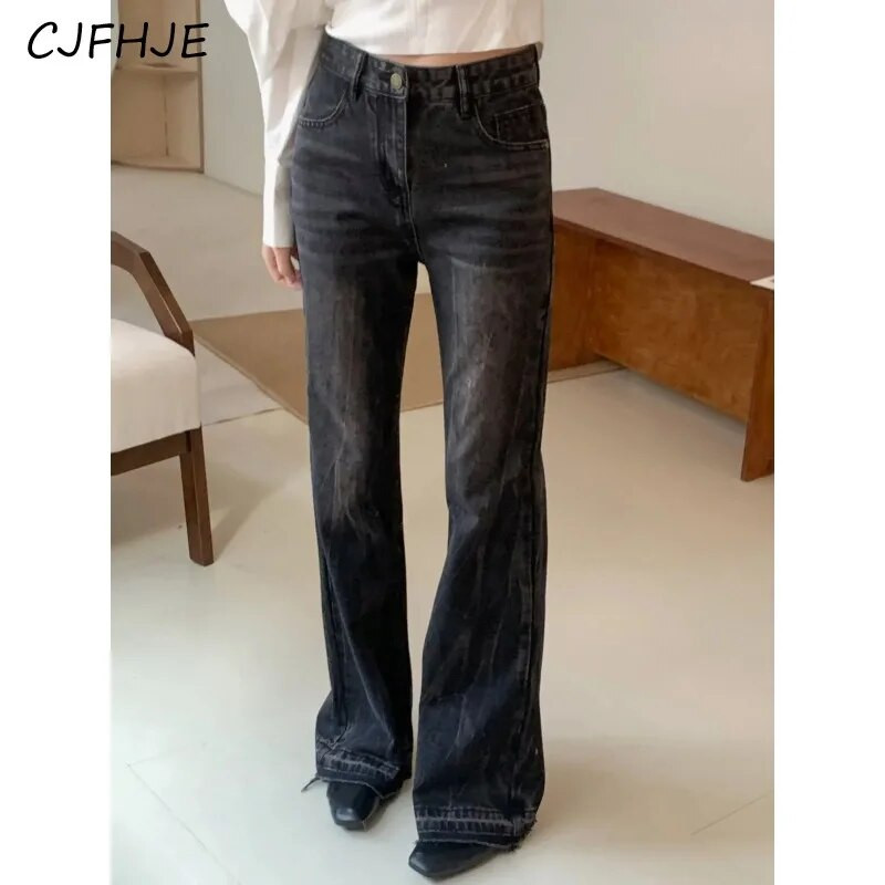 CJFHJE korėjietiškos universalios moteriškos mados juodos spalvos džinsai Vintažiniai laisvi viso ilgio moteriški džinsiniai kelnės pavasariniai džinsai gatvės apranga