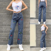 Y2k Street Jungfrau Style Blugi cu talie înaltă pentru femei, la modă, brodați fluture, pantaloni drepti din denim Pantalones De Mujer