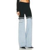 JAMERARY Moda Femei Jeans Pantaloni Vară Toamnă Talie Înaltă Patchwork Negru Albastru Curea Pantaloni Lungi Picior Lat Damă Casual