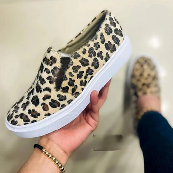 Нови дамски плоски обувки 2023 Есенна мода Платнени обувки с леопардов принт Удобни плоски обувки Плюс размер 43 Дамски маратонки Zapatos