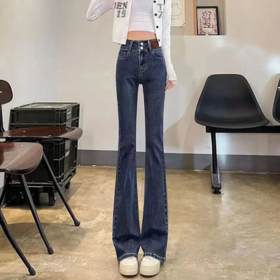 Xpqbb Y2K Pantaloni din denim cu talie înaltă femei coreeană subțire cu lungime întreagă blugi cu picior lat pentru femeie Vintage Streetwear pantaloni skinny flare