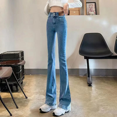 Xpqbb Y2K Pantaloni din denim cu talie înaltă femei coreeană subțire cu lungime întreagă blugi cu picior lat pentru femeie Vintage Streetwear pantaloni skinny flare