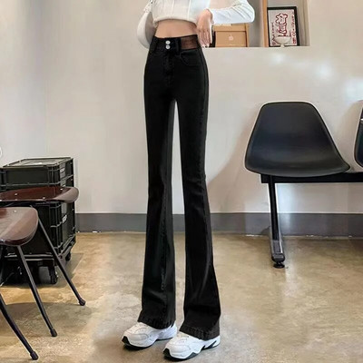 Xpqbb Y2K Pantaloni din denim cu talie înaltă femei coreeană subțire cu lungime întreagă blugi cu picior lat pentru femeie Vintage Streetwear pantaloni skinny flare