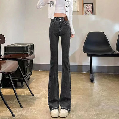Xpqbb Y2K Pantaloni din denim cu talie înaltă femei coreeană subțire cu lungime întreagă blugi cu picior lat pentru femeie Vintage Streetwear pantaloni skinny flare