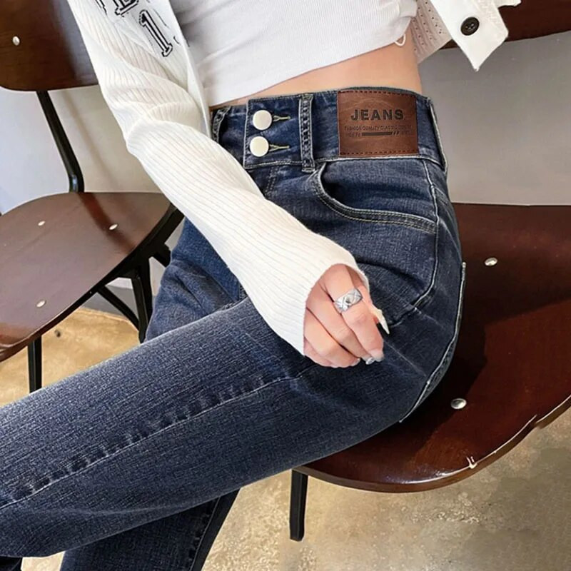 Xpqbb Y2K džinsinės kelnės su aukštu juosmeniu Moteriškos korėjietiškos plonos viso ilgio plačios džinsai moteriškos vintažinės gatvės aprangos siauros platėjančios kelnės