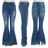 Pantaloni evazați din blugi, cu găuri pentru buzunar Pantaloni cu clopoței, pantaloni din denim cu volane, blugi evazați pentru femei