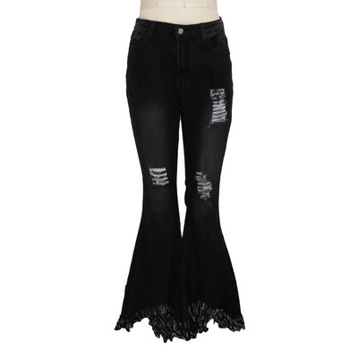 Pantaloni evazați din blugi, cu găuri pentru buzunar Pantaloni cu clopoței, pantaloni din denim cu volane, blugi evazați pentru femei