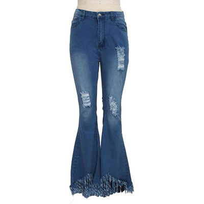 Pantaloni evazați din blugi, cu găuri pentru buzunar Pantaloni cu clopoței, pantaloni din denim cu volane, blugi evazați pentru femei