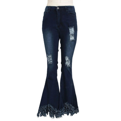 Pantaloni evazați din blugi, cu găuri pentru buzunar Pantaloni cu clopoței, pantaloni din denim cu volane, blugi evazați pentru femei