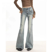 Blugi WCFCX STUDIO pentru femei cu talie înaltă, ocazional, pantaloni largi, îmbrăcăminte de stradă vintage, la modă, de culoare solidă, pantaloni de denim evazați șic