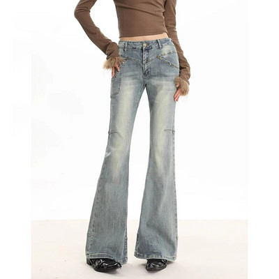 Blugi WCFCX STUDIO pentru femei cu talie înaltă, ocazional, pantaloni largi, îmbrăcăminte de stradă vintage, la modă, de culoare solidă, pantaloni de denim evazați șic