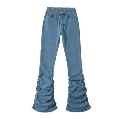 REDDACHiC Retro Y2k Blugi evazați stivuiți pentru femei, ocazional, uni, slim fit, pantaloni bootcut cu fânețe, talie înaltă, Rokku Grayu Y2k, pantaloni cu clopoței