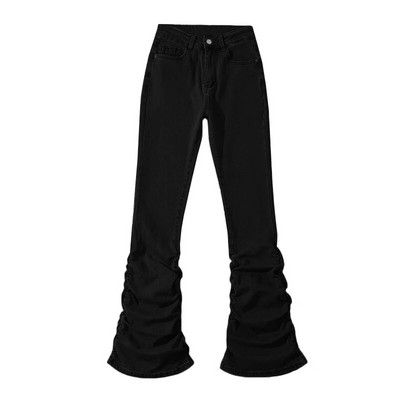 REDDACHiC Retro Y2k Blugi evazați stivuiți pentru femei, ocazional, uni, slim fit, pantaloni bootcut cu fânețe, talie înaltă, Rokku Grayu Y2k, pantaloni cu clopoței