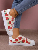 Platnene cipele Ženske cipele Veliko ravno dno Moda s grafitima Ležerne S okruglim glavama Male bijele cipele na vezanje 36-42