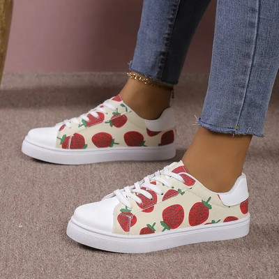 Platnene cipele Ženske cipele Veliko ravno dno Moda s grafitima Ležerne S okruglim glavama Male bijele cipele na vezanje 36-42