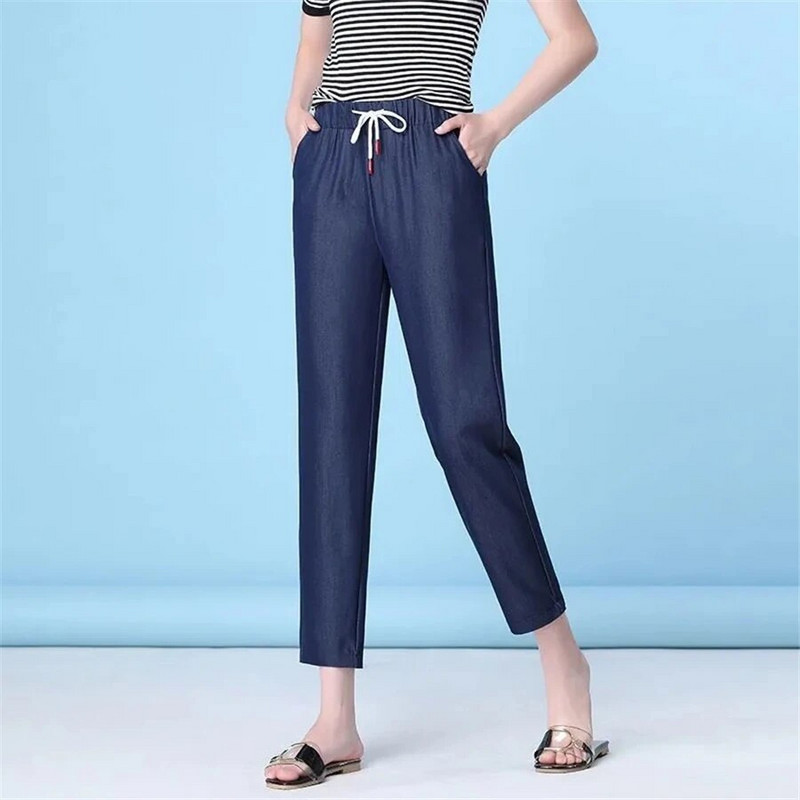 Suvarstyti ploni vasariniai maišeliai džinsai aukštu juosmeniu Harem džinsinės kelnės Moteriškos Vaqueros Kasdienis Capris Korėjos mados Pantalones mėlynos kelnės