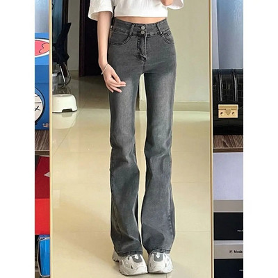 Blugi brodați cu inimă de fluture, albastru deschis, casual, pantaloni largi, largi, cu talie înaltă, pantaloni versatili, la modă, șic
