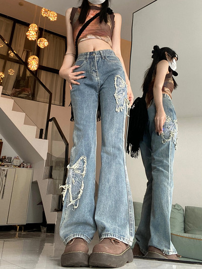 Cotvotee vintage teksad naistele 2023, sügistalv, uus mood, kõrge vöökohaga vabaaja teksapüksid, laigulised sirged püksid