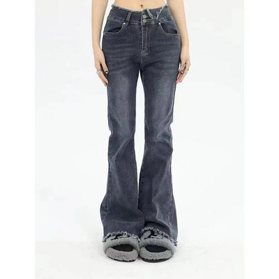 Flare Jeans Ženske izbijeljene traperice u korejskom stilu, uske trendi rastezljive hipsterske retro elegantne ulične traper hlače pune dužine, ženske