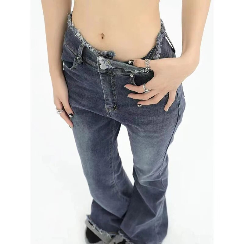 Flare Jeans Ženske izbijeljene traperice u korejskom stilu, uske trendi rastezljive hipsterske retro elegantne ulične traper hlače pune dužine, ženske