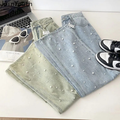 Harajuku hlače širokih nogavica za žene Beading Vintage Y2k Jeans Fashion Casual Pantalon Femme Streetwear Ravne slatke hlače