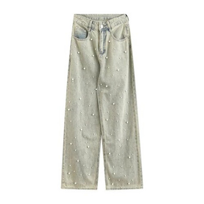 Harajuku hlače širokih nogavica za žene Beading Vintage Y2k Jeans Fashion Casual Pantalon Femme Streetwear Ravne slatke hlače