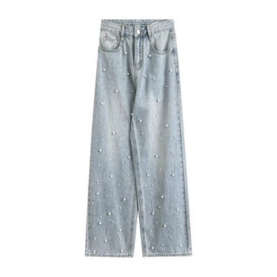 Harajuku hlače širokih nogavica za žene Beading Vintage Y2k Jeans Fashion Casual Pantalon Femme Streetwear Ravne slatke hlače