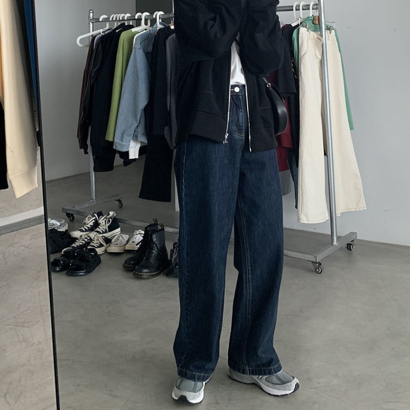 Ženske traperice širokih nogavica Isprani traper visokog struka pune dužine Do Old Retro Basic Jednobojni Ulzzang stil Proljetni dnevni šik
