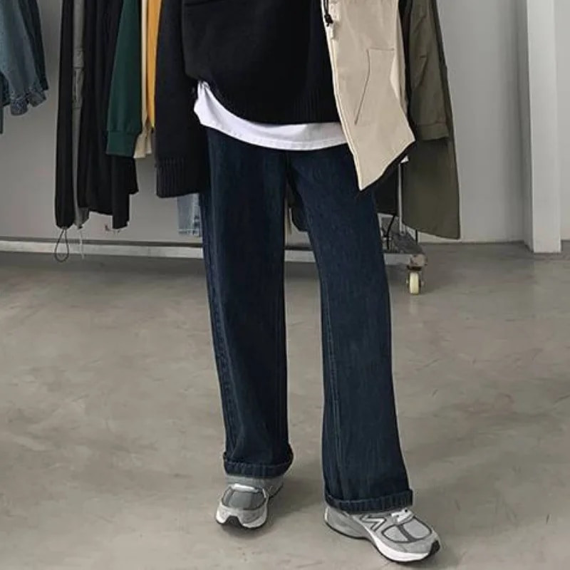 Ženske traperice širokih nogavica Isprani traper visokog struka pune dužine Do Old Retro Basic Jednobojni Ulzzang stil Proljetni dnevni šik