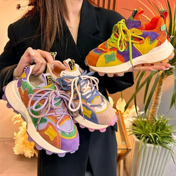 Дамски модерни улични спортни обувки Four Seasons Модни персонализирани универсални дебели подметки Вафлени ежедневни обувки Неплъзгащи се 2024