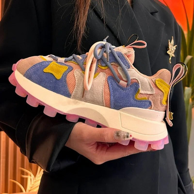 Moteriški madingi gatvės sportiniai batai „Four Seasons Fashion“ suasmeninti, universalūs, storo pado vafliniai laisvalaikio batai, neslystantys 2024 m.