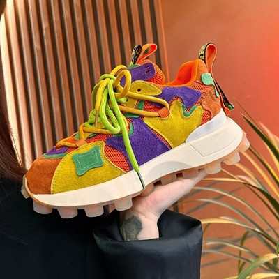 Moteriški madingi gatvės sportiniai batai „Four Seasons Fashion“ suasmeninti, universalūs, storo pado vafliniai laisvalaikio batai, neslystantys 2024 m.