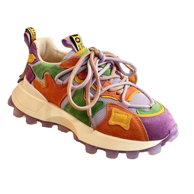 Moteriški madingi gatvės sportiniai batai „Four Seasons Fashion“ suasmeninti, universalūs, storo pado vafliniai laisvalaikio batai, neslystantys 2024 m.