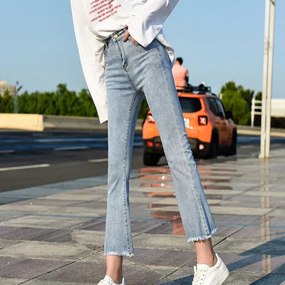 Κορεάτικο Καλοκαιρινό Ψηλόμεσο Slim Flare Jeans Γυναικεία Casual Κομψό Μήκος Αστραγάλου Τζιν Παντελόνι Sweet Vaqueros Stretch Jeansy Pantalones