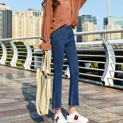 Κορεάτικο Καλοκαιρινό Ψηλόμεσο Slim Flare Jeans Γυναικεία Casual Κομψό Μήκος Αστραγάλου Τζιν Παντελόνι Sweet Vaqueros Stretch Jeansy Pantalones