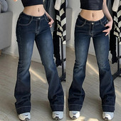 Ženske traperice na zvono y2k Ženske hlače niskog struka Gradient Blue Flare Jeans Modne ženske traper hlače Rise Skinny