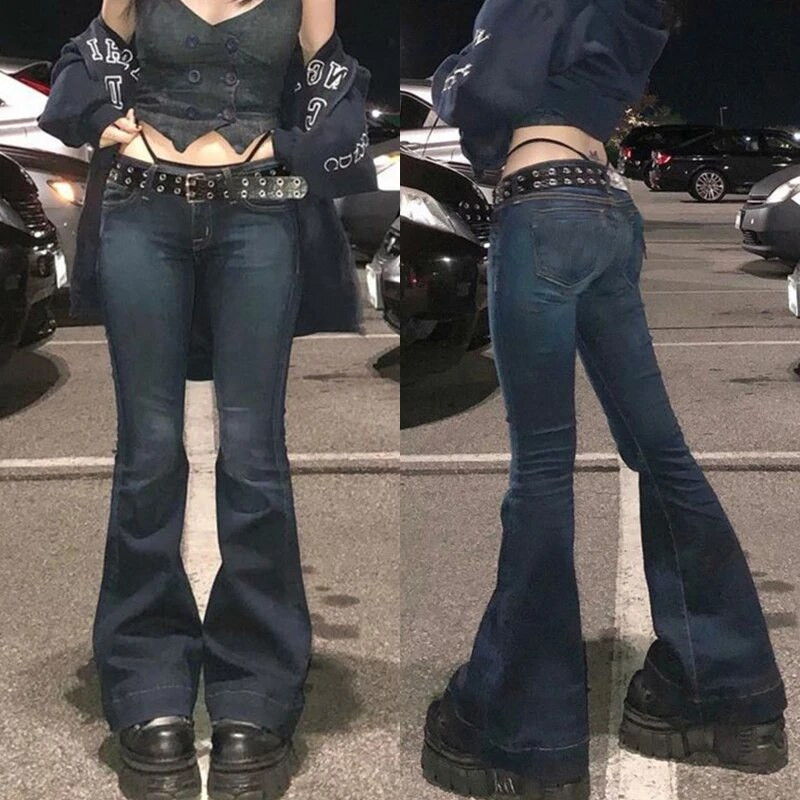 Ženske traperice na zvono y2k Ženske hlače niskog struka Gradient Blue Flare Jeans Modne ženske traper hlače Rise Skinny