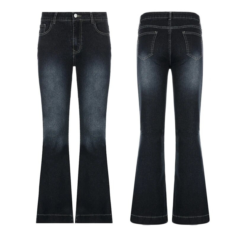 Ženske traperice na zvono y2k Ženske hlače niskog struka Gradient Blue Flare Jeans Modne ženske traper hlače Rise Skinny
