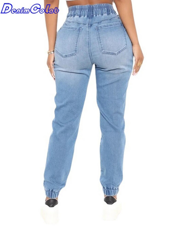 Denimcolab 2022. Nove harem hlače s visokim elastičnim strukom Jogger traperice Ženske labave noge s kravatom Ulična odjeća Rastezljive traper hlače Hlače