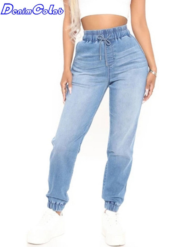 Denimcolab 2022. Nove harem hlače s visokim elastičnim strukom Jogger traperice Ženske labave noge s kravatom Ulična odjeća Rastezljive traper hlače Hlače