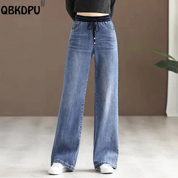 Vintage ελαστικό ψηλόμεσο με φαρδύ πόδι Γυναικείο τζιν παντελόνι Oversize 34 με κορδόνι φαρδύ Vaqueros Fashion Bleached Mom Spring Denim Παντελόνι
