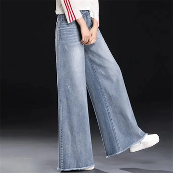 Casual λευκασμένο φαρδύ τζιν Γυναικείο ψηλόμεσο oversize 34 φαρδύ τζιν παντελόνι Κορεάτικη μόδα φούντες Loose straight Vaqueros