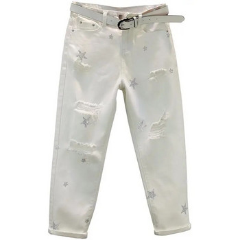 Λευκό τζιν Γυναικεία Άνοιξη Καλοκαίρι Νέο Χαλαρό Star Hot Drill Σπασμένο τζιν Γυναικεία μόδα Casual Jeans 4XL