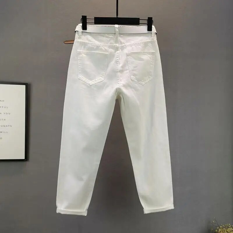 Λευκό τζιν Γυναικεία Άνοιξη Καλοκαίρι Νέο Χαλαρό Star Hot Drill Σπασμένο τζιν Γυναικεία μόδα Casual Jeans 4XL