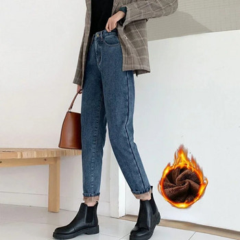 Velvet Thickened New Jeans Γυναικείο ίσιο παντελόνι φαρδύ 2023 Χειμώνας Κορεάτικο Ψηλόμεσο εξωτερικό Φορώντας ζεστό Harun Z245