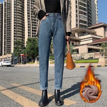 Velvet Thickened New Jeans Γυναικείο ίσιο παντελόνι φαρδύ 2023 Χειμώνας Κορεάτικο Ψηλόμεσο εξωτερικό Φορώντας ζεστό Harun Z245