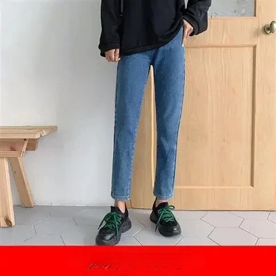 Velvet Thickened New Jeans Γυναικείο ίσιο παντελόνι φαρδύ 2023 Χειμώνας Κορεάτικο Ψηλόμεσο εξωτερικό Φορώντας ζεστό Harun Z245