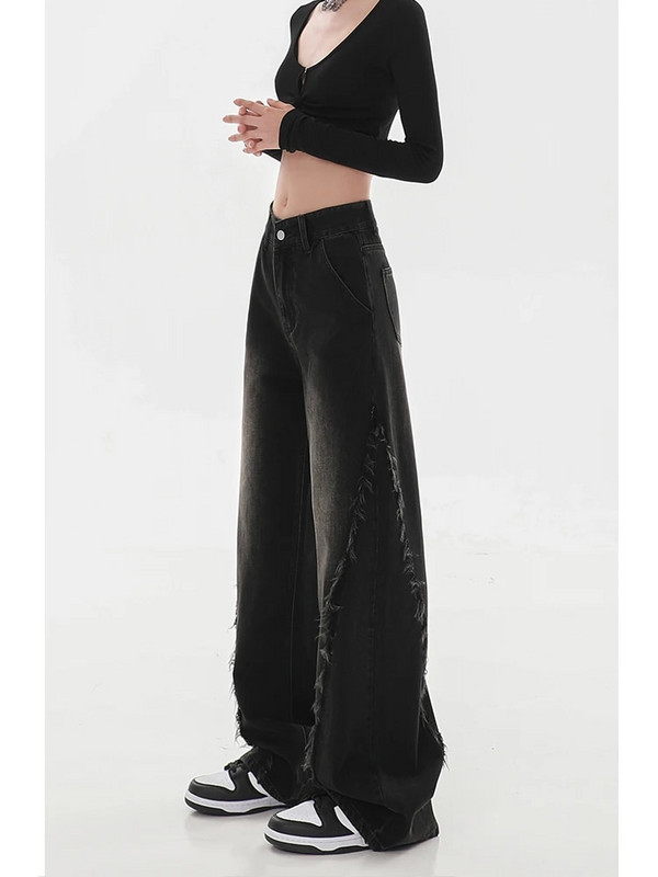 Ženske vintage gotičke crne velike traperice Harajuku 90-ih široke traper hlače Emo 2000-ih Vintage Y2k kaubojske hlače Trashy Clothes