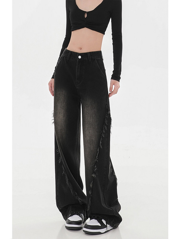 Ženske vintage gotičke crne velike traperice Harajuku 90-ih široke traper hlače Emo 2000-ih Vintage Y2k kaubojske hlače Trashy Clothes