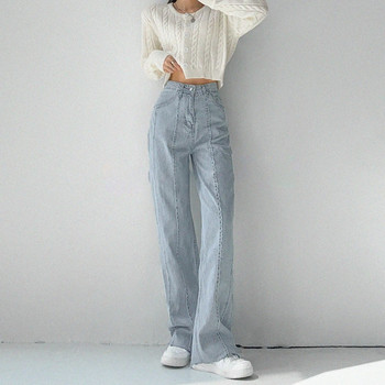 Κορεάτικη μόδα Γυναικεία Y2K Vintage High Waist Street Style Μπλε ίσιο τζιν παντελόνι με φαρδύ πόδι φαρδύ τζιν παντελόνι γυναικεία ρούχα